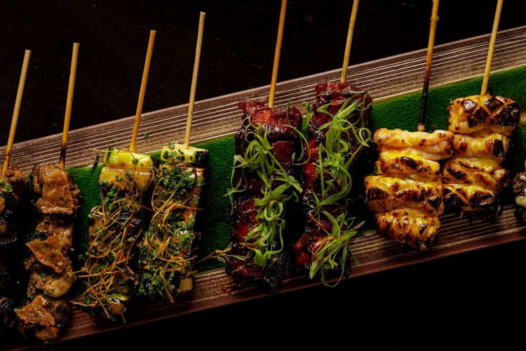 Skewer platter at Ayllu Nikkei restaurant, Paddington London
